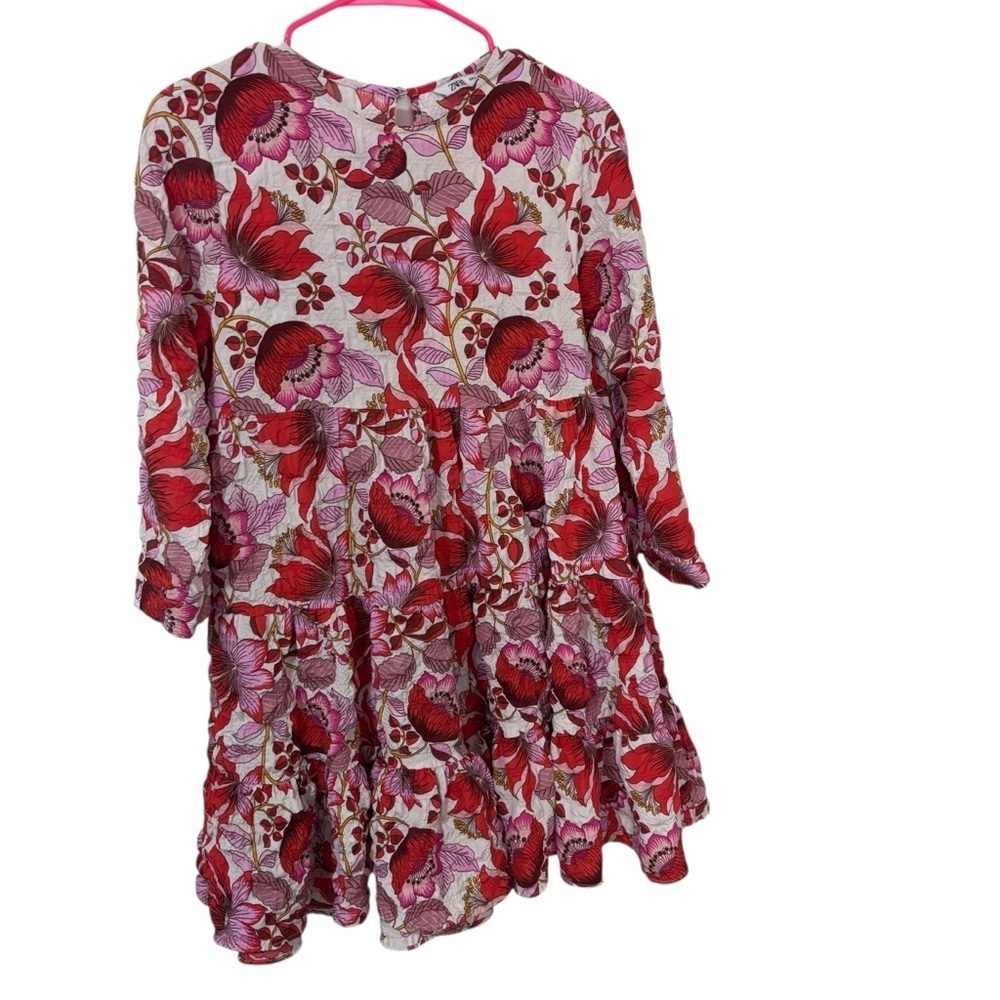 Zara long sleeve Floral Red and Pink babydoll Dress size S